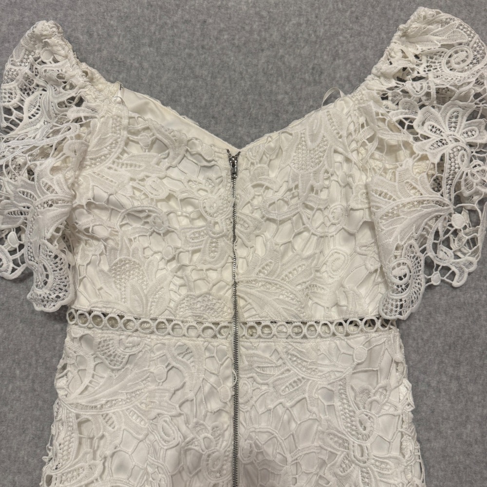 Lulus White Lace Off Shoulder Ruffle High Low Midi Dress Medium Rush Homecoming - Picture 9 of 10